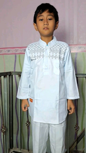 Koko anak putih N.A.Fdstore colection lengan panjang bordir abu putih//baju koko anak putih