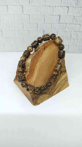 gelang kayu LIWUNG MACAN BULAT KOMBINASI TABUNG BENANG KARET A72