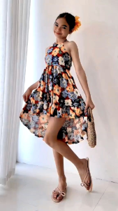 Girls Floral High Low Dress | Backless Halter Summer Dress for Kids | Elegant Beach & Party Dress (7-10 yrs old)