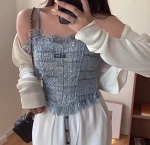 Sweet girl fringed suspender top female hot girl Xiaoxiang wind outside wear pure desire short vest top inside