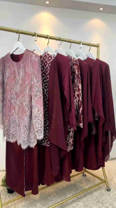 🌹BAJU KURUNG WANITA BURGUNDY🌹 Baju Kurung Lace Plus Size S(36)-10XL(60) Baju Raya 2026 Muslimah Fesyen Sedondon