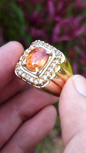 Cincin Batu Orange Saphire Catam Cutting Oval Natural