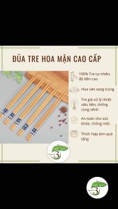 Đũa Tre Tự Nhiên Cao Cấp Hoa Mận Xanh Chống Mốc 24cm Đóng Gói Tiện Lợi 10 Đôi/1 Túi Trong