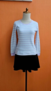 atasan kaos wanita putih motif salur M&S marks&spencer S M cewek lengan pendek santai blouse