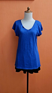 atasan kaos wanita biru elektrik birel M L cewek lengan pendek santai nyaman