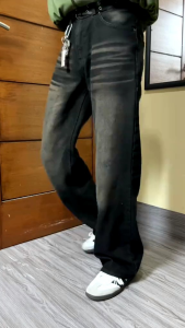 Celana Jeans Wide Leg Pria Hitam Washed | Celana Jeans Baggy Pria Oversize Longgar Wide Leg Korea Style