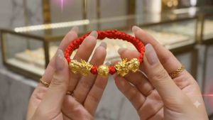 Vòng tay chỉ đỏ nhà Phật mic charm Song Tỳ Hưu Ngậm Bi Kim Tiền may mắn bình an tài lộc
