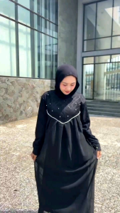 **wenay Official Shop Dress Baju Gamis Mix Swaroski Bahan Berry Pearth hitam 02**