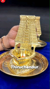 Brass Thiruchendur Temple Gopuram Diya for Lord Murugan Kovil Pooja Oil Lamp - Traditional Religious Home Decor