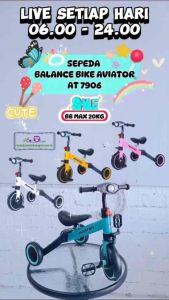 Sepeda Anak Roda Tiga 3 AVIATOR AT7906 Balence Bike Tricycle Push 3IN1 Ada Lampu Musik AT 7906