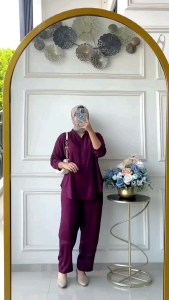 Rey.boutique - Oneset Wanita Kemeja Twill Premium Adem Tebal / Setelan Celana Celina Oneset Wanita Full Kancing / Baju Kerja Wanita Terbaru Murah / Setcel Wanita Model Terbaru Murah Kekinian / Baju + Celana Busui Wanita Murah Model Terbaru
