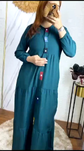 Midi Glessa Full Kancing Dress Rayon Santung Polos