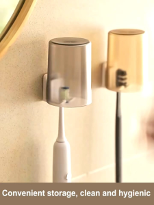 OHHDEER Wall Mounted Toothbrush Holder with Dustproof Cover Electric Toothbrush Rack Space Saving Bathroom Organizer