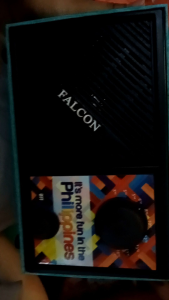 LILY Random Falcon Radio AM Only 3 Battery Operated Wooden CB Radio with Philippine Flag Design and Black Speaker Grille.