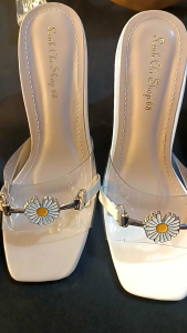 Guốc cao gót nữ quai mica trong gắn nơ hoa cúc gót trong 7p