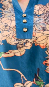 ECLAIRE 003 Blouse Blus Satin Split-Neck Shortsleeves Bunga Floral Flower Imlek CNY Import 0003