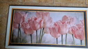 Hiasan Dinding Plus Bingkai Uk:100cm x 50cm Lukisan Cetak Bunga Mawar Indah