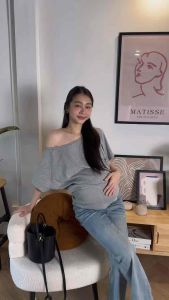 Mama2864 เสื้อยืดปาดไหล่คลุมพุง oversized💥