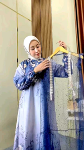 New - Dress Gamis Kombinasi Outer Tile Free Belt bahan Lionel Riche Lembut Adem Terbaru - Gamis Wanita Lebaran Kekinian Brukat Cantik Anggun Model Terbaru Gamis Busui Friendly