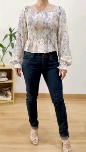 ECLAIRE 02L Blouse Crop Sabrina Peplum Abstrak Floral Bunga Kasual Casual Korea Import 5515