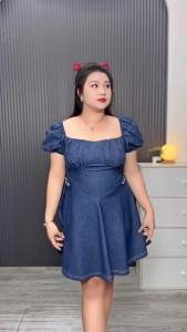 Đầm Jean Tiểu Thư Bigsize 50-90KG Dễ Thương Gọn Người Hack Dáng Che Khuyết Điểm - D215 - Ú Xinh Store (Jean Viền Nổi)
