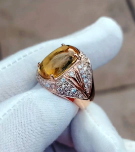 Natural Ceylon Yellow sapphire 11.32 carat with silver handmade chrome full rose gold ring