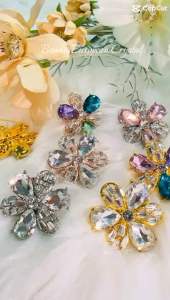 ZK Jewellery Set 2 in 1 [FREE BOX] European Crystal Flower Kerongsang Kristal Hijab Pin Tudung CY3284