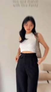 Oro Pants Highwaist Bahan Semi Wool - Celana Kerja Wanita Loose Kulot Casual