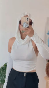 FORMA.MNL | Casual Party Backless Hooded Halter Top With Separate Sleeves Included Y2K Outfit For Women