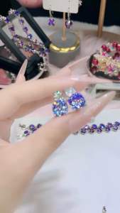 (Bebas beli 2 dapat bonus) k116 Set3 Kalung cincin anting Zircon cakep ungu titanium wanita anti karat anti luntur mewat Perhiasan Rings
