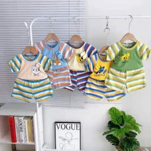 Bộ Cộc Tay phối kẻ  In Hoạ tiết phối tai thỏ siêu đẹp chất chuẩn thun lạnh sz 6-27kg cho bé trai gái