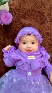Dress Brukat Tile Tule Navy Set Hijab Murah Terbaru - Gaun Pesta Gamis Anak Bayi Newborn Dress Gamis Aqiqoh
