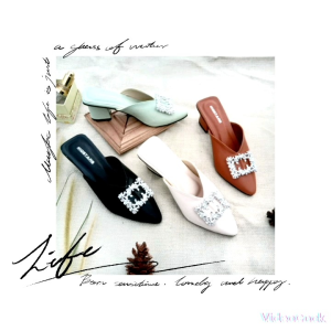 mqstars - Sandal Mules Wanita Hak Tahu 5cm | Sepatu Bustong Pesta Elegan