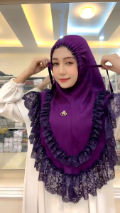Hijab instan plisket/bergo instan kerut renda plisket by FO