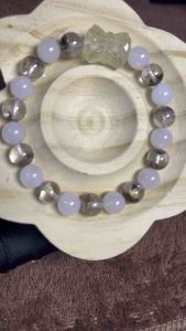Rose Quartz and Garden Quartz with Citrine double lotus charm (for joy success and love) 8mm 16cm