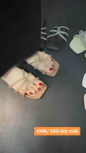 100K 2Đôi Dép Lê Quai Đính Đá Kiểu Dáng Hàn Quốc Sang Mã 05