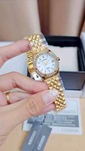 ĐỒNG HỒ NỮ CHÍNH HÃNG Citizen EU6062-50D Quartz Full Gold Stainless Steel & Case White Dial Diamonds For Women
