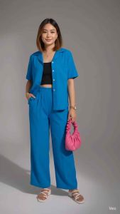 QUEEN S-XL Terno Coordinates Button Down Garterized Waist Plus Size Cotton Linen Womenswear Casual Check Day Medium Smocked Style Suits Lady Comfort Fabric Basic Minimalist Loose Fit Short Sleeve Lingerie Clothes