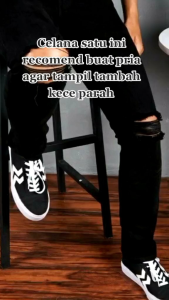 Celana jeans pensil pria panjang sobek lutut/ celana panjang sobek pria kekinian/ celana jeans pensil pria dewasa kterbaru