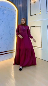 Gamis Wanita Katun Rayon full kancing Bling2