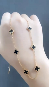 RinaXp- Kalung Rantai Clover 5 Titanium Anti Karat Terbaru Fashion Korea Kalung Import Lapis Emas