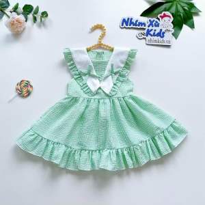 (4-28kg) Váy Sọc Màu Xanh NHÍM XÙ KIDS Cho Bé Gái 6 Tháng - 8 Tuổi Chất Đũi Xốp Mềm Mướt V078
