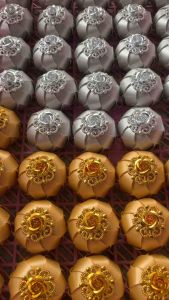 โปรยทานลูกบอล(ผอบ)สีเงินทอง50ชิ้น(งานตัวเปล่า)