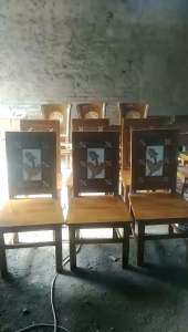kursi makan minimalis kayu jati combinasi duco emas