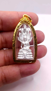 K265 พระนาคปรก สธ รุ่นสร้างพระอุโบสถ วัดบวรนิเวศ ปี 2543 เนื้อ โลหะ ชุบเงิน ขนาด 5x2 ซม. เลี่ยม กรอบพระ ทองไมครอน