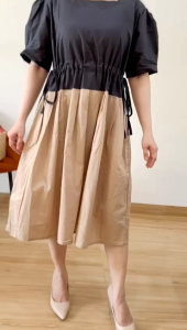 [VEMODE] DRESS PESTA CASUAL KATUN MIDI TWOTONE WANITA 0B3D 7601