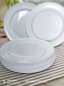 Piring Makan Bulat Besar Putih 10 Inc & Prasmanan Saji Serbaguna Gratis 1 Sendok