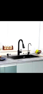 PROMO Kitchen sink 6045 black paket kran fleksibel /Bak cuci piring hitam komplit set 1 lobang