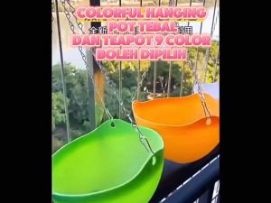 Colourful Hanging Pot Hanging Plastic Flower Pot White Steel Chain Hanging Pot outdoor Gardening Pot