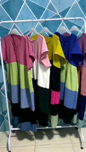 DRESS PELANGI / DRESS RAINBOW / CRINGKLE AIRFLOW KOMBINASI / LD 120-125 BUSUI RESLETING DEPAN